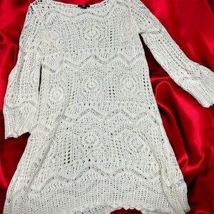 H&M White Long Sleeve Crochet Dress